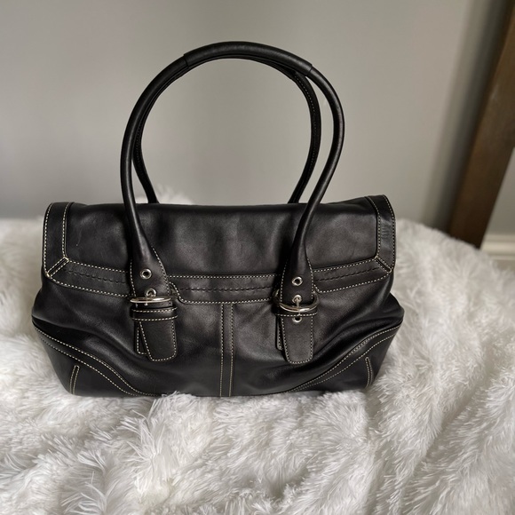 Coach Horton Black Leather Satchel Shoulder Purse - Picture 3 of 11